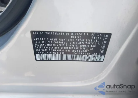 2015 Volkswagen Jetta 2.0L S из США, поврежденный, VIN 3VW2K7AJ1FM217305